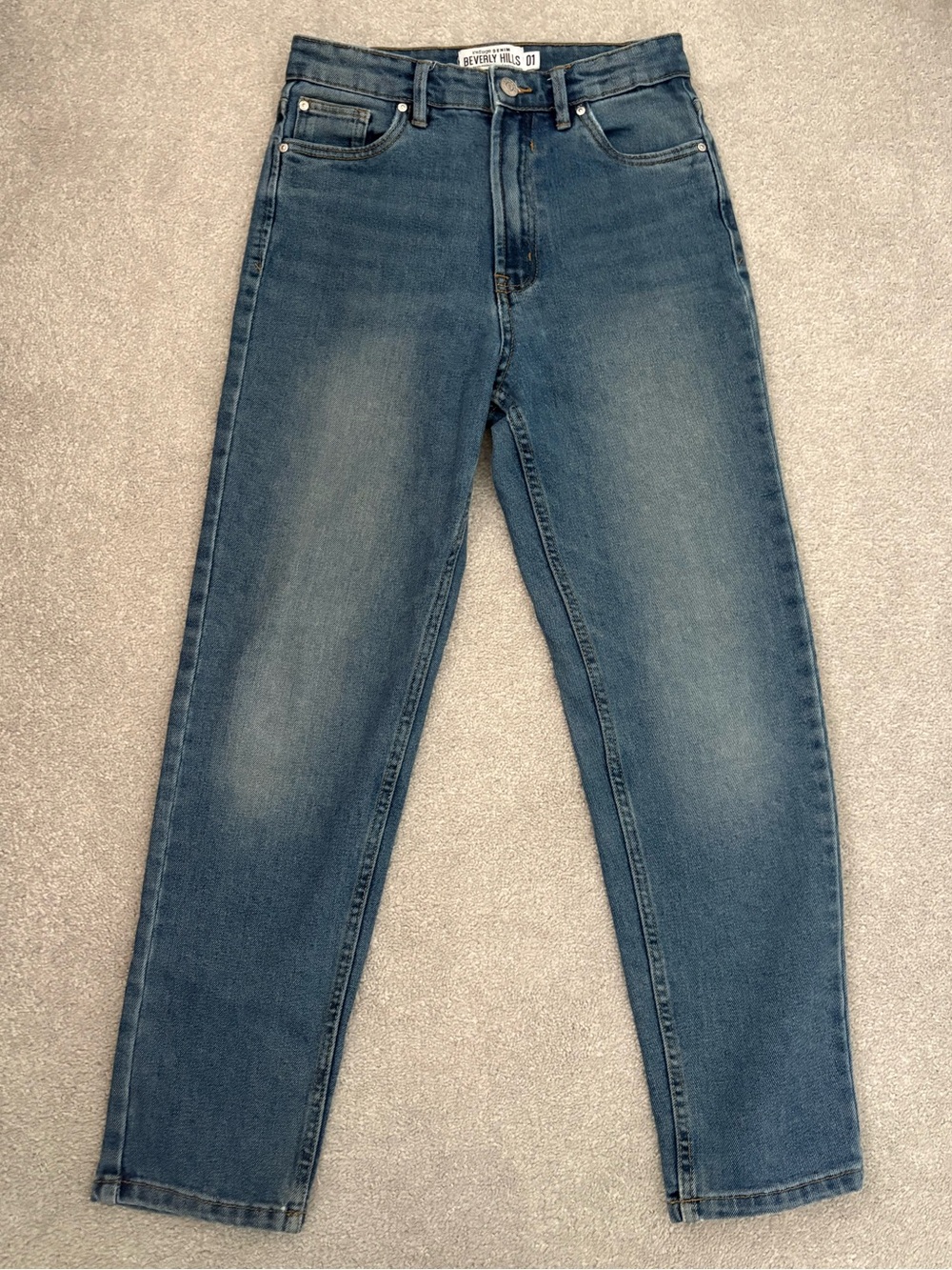 High-Rise Slim Straight Jeans in Medium Blue